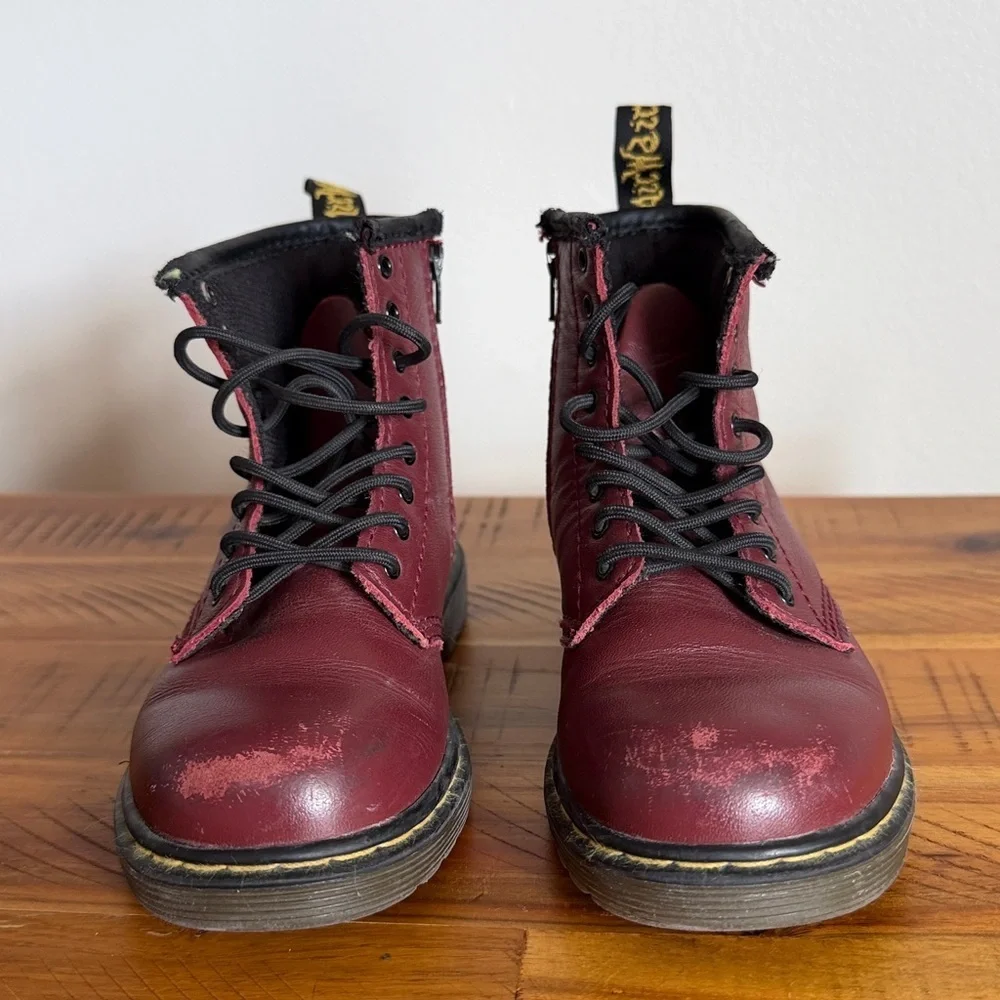 Dr. Martens Youth Boy’s or Girl’s Maroon Ankle Boot With Side Zipper